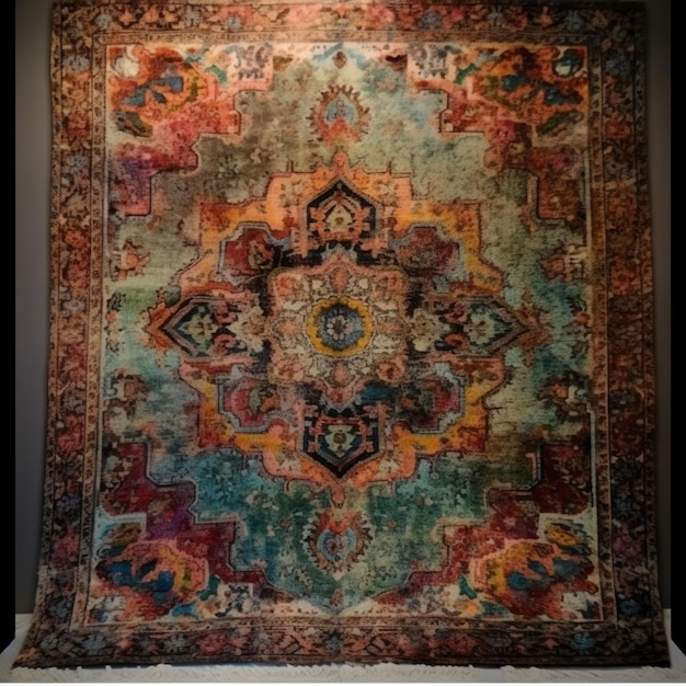 A rug with a colorful design on it