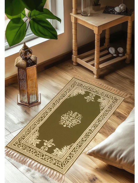 Photo a rug with a green leaf on it and a green leaf on the top