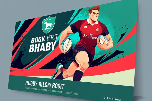 Photo rugby game banner design template