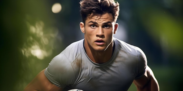 Rugby player in action Outdoor portrait of player running with ball Concept Sports Photography Action Shots Athlete Portraits Outdoor Portraits Rugby Player