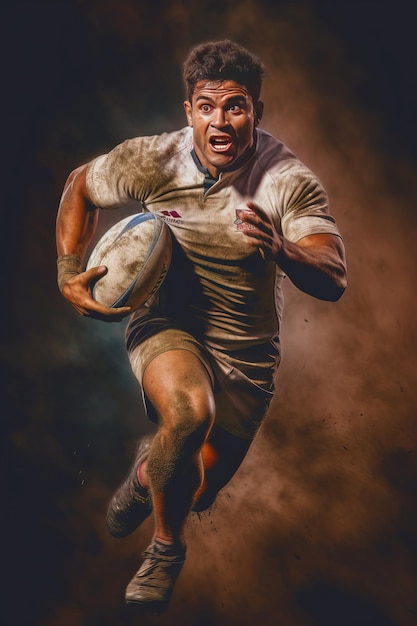 Rugby Player Running With Ball