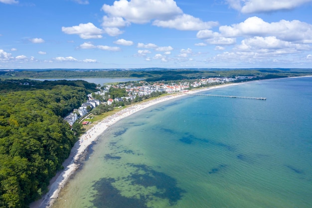 Rugen Island in Germany View of the city of Binz Baltic Sea A picture with a drone More and clouds Order for adults and children Tourist place Coastline Beach Deutschlsnd Eurupe