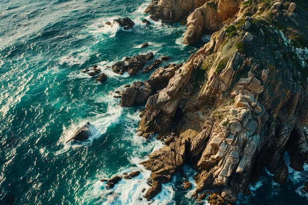 Photo rugged coastal cliffs meet crashing waves in a dramatic scene of a large body of water next to a roc