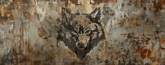 A rugged military banner with a traditional camouflage pattern adorned with a fierce wolf emblem