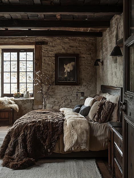 Photo rugged nordic bedroom inspired by historical empires