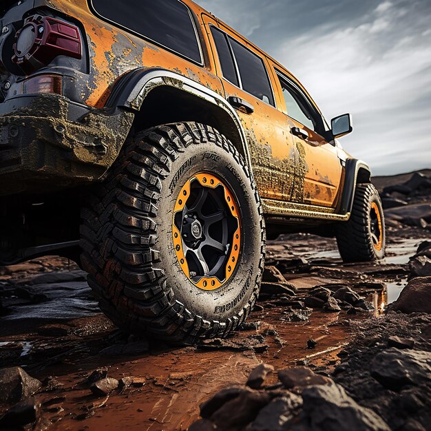 Photo rugged offroad tire tread with durable design