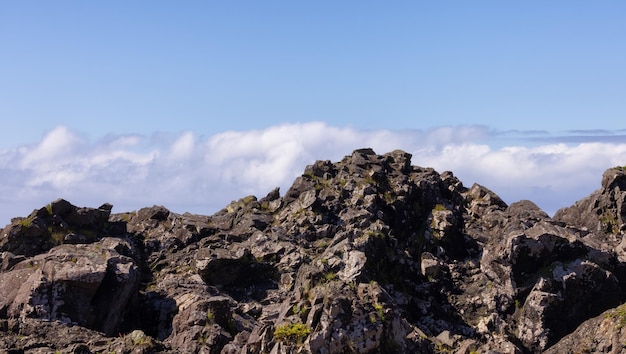 Rugged rocks on a rocky shore on the west coast of pacific ocean