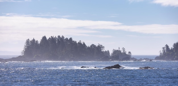 Rugged rocks on a rocky shore on the west coast of pacific ocean