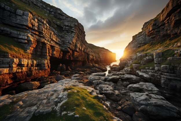 Rugged seaside cliffs beauty beautiful sunrise image