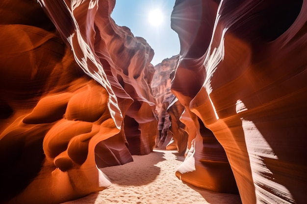 Rugged walls of the canyon illuminated by bright sunlight