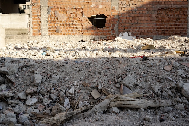 Ruined construction site and rubble