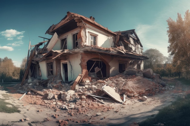 Ruined house after earthquake Generate Ai