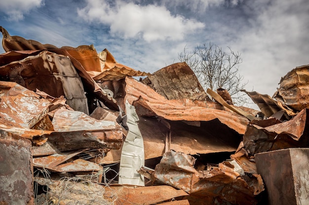 Ruined house. Ruins of a residential building. Brick walls. War in Ukraine.