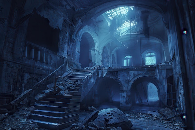 Ruined Interior of a Grand Building