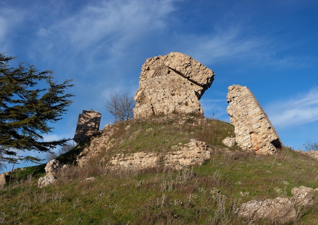 Ruins of the abandoned medieval castle of Aidone called Castellaccio