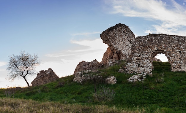 Ruins of the abandoned medieval castle of Aidone called Castellaccio