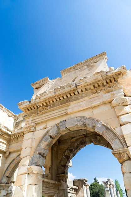 The ruins of the ancient antique city of Ephesus the library building of Celsus, the amphitheater temples and columns.