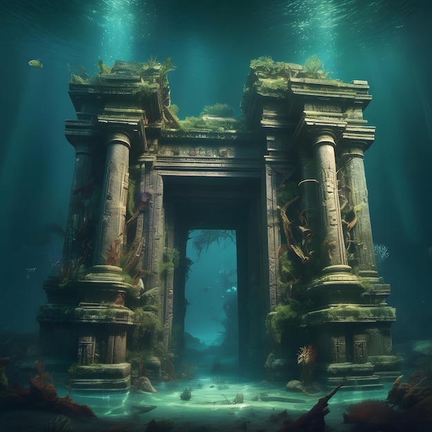 Ruins of an ancient building under the ocean