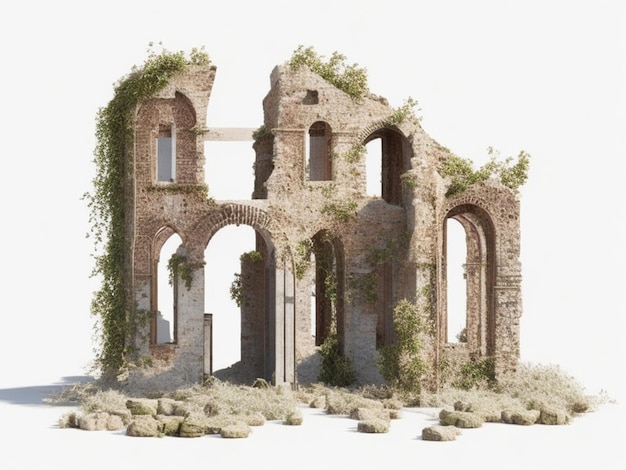 Ruins of an ancient castle on a white background 3d rendering