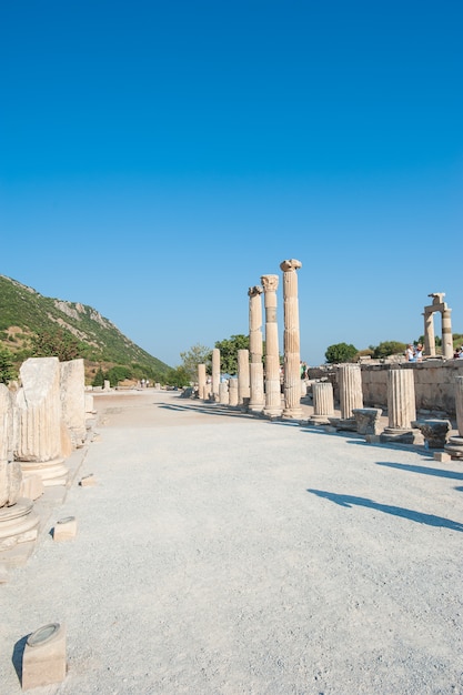 Ruins of the ancient city Ephesus, the ancient Greek city in Turkey, in a beautiful summer day