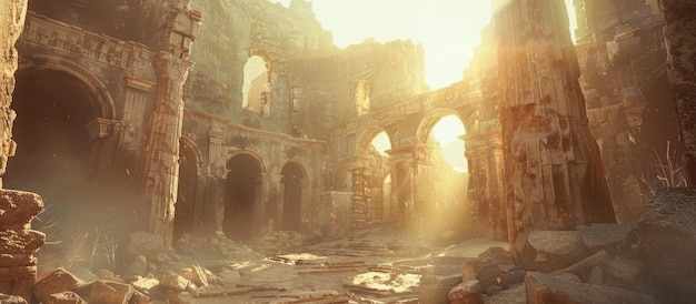 Ruins of an Ancient Temple in Golden Light