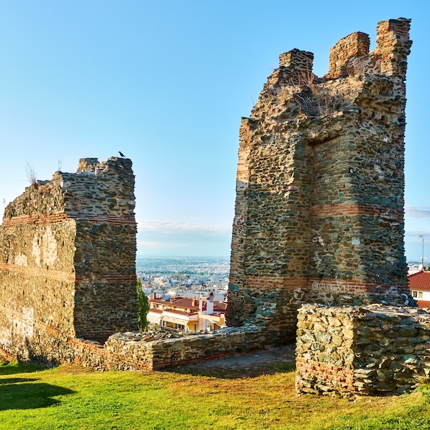 Ruins of ancient walls in Thessaloniki, Greece