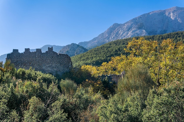 Ruins of the antique castle Gedelme Kalesi in the valley of the Taurus mountains in Turkey