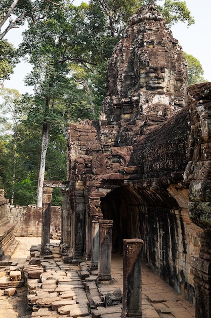 Ruins of Bayon Temple in Angkor wat in Siem Reap Cambodia