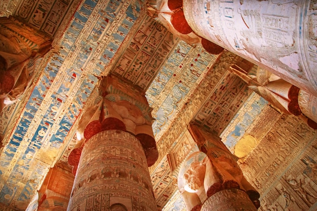 The ruins of the beautiful ancient temple of Dendera or Hathor Egypt Dendera