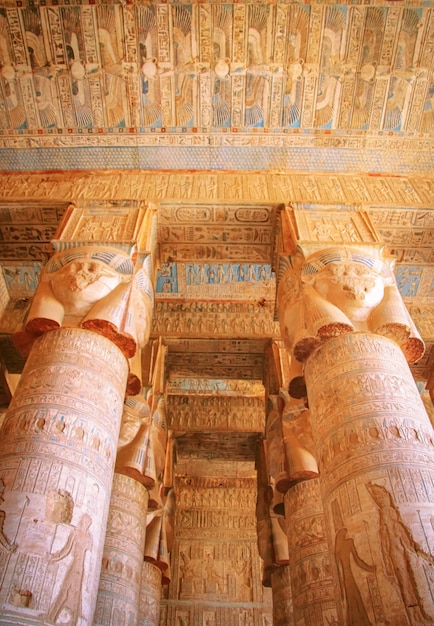 The ruins of the beautiful ancient temple of Dendera or Hathor Egypt Dendera