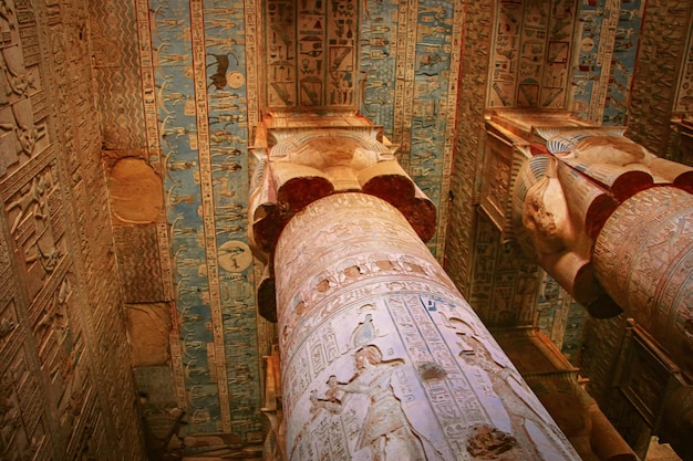 The ruins of the beautiful ancient temple of Dendera or Hathor Egypt Dendera