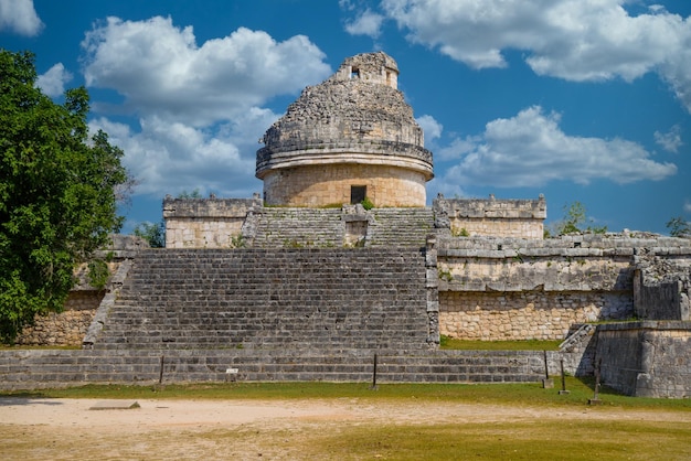 Ruins of El Caracol observatory temple Chichen Itza Yucatan Mexico Maya civilization