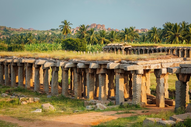 Ruins in Hampi on sunset