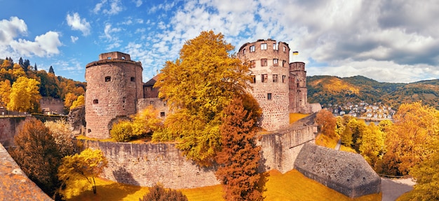 Ruins of Heidelberg Castle in Autumn, panoramic 