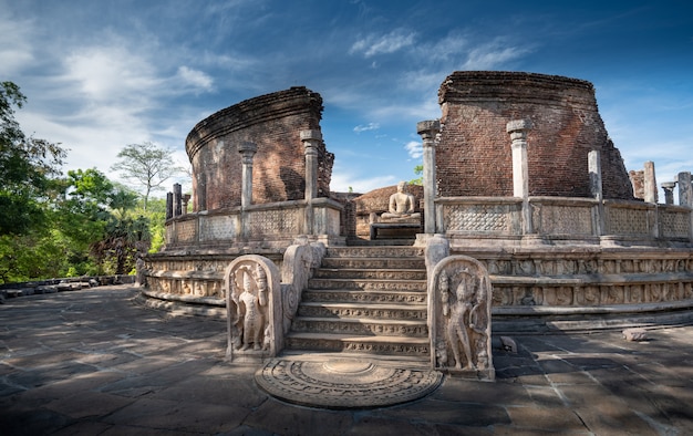 Ruins of the historical Polonnaruwa Vatadage in Polonnaruwa, Sri Lanka