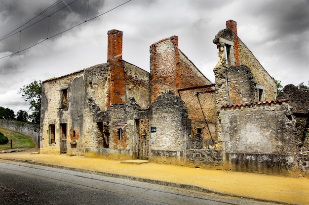 Ruins of houses destroyed by bombardment