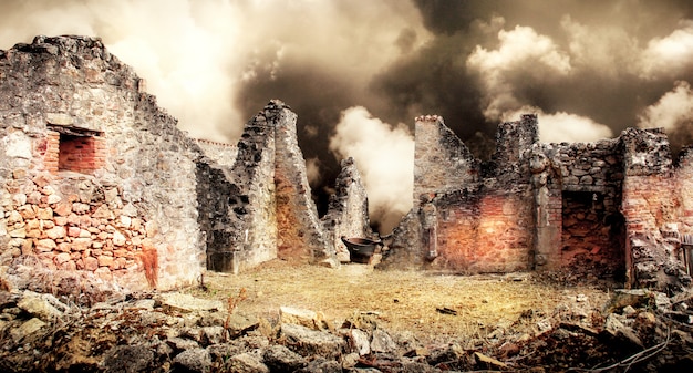 Ruins of houses destroyed by bombardment