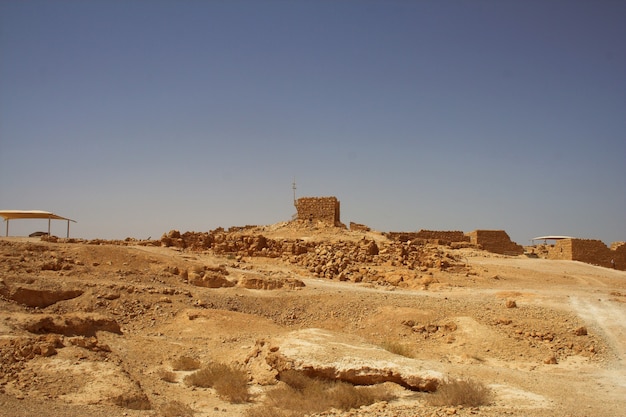 Ruins at Masada with Dead Sea