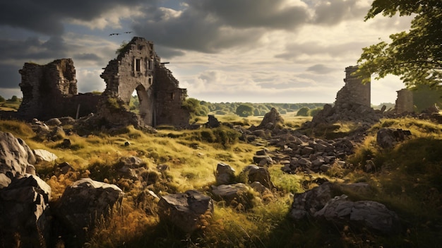 Ruins of a medieval castle in the village