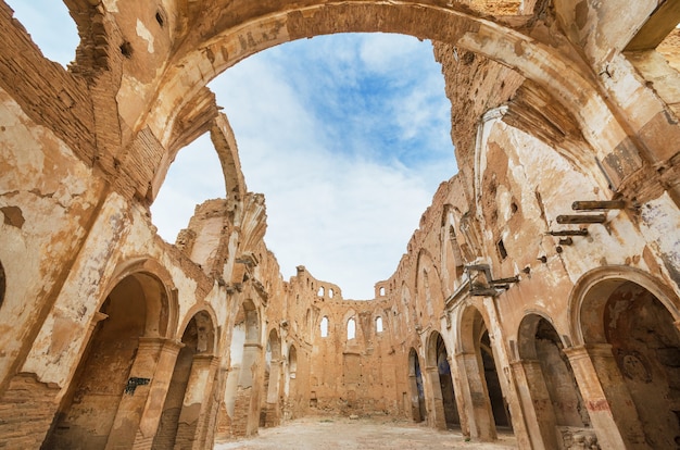 Ruins of an old church destroyed during the spanish civil war in Belchite, Saragossa, Spain.