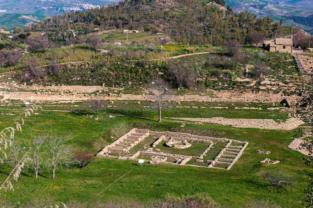 Ruins of old town in Morgantina archaeological site Sicily