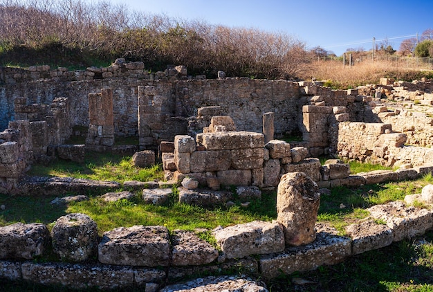 Ruins of old town in Morgantina archaeological site Sicily