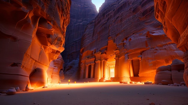 The ruins of petra in the night