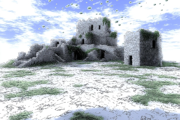 Ruins of a Stone Castle in a Whimsical Landscape