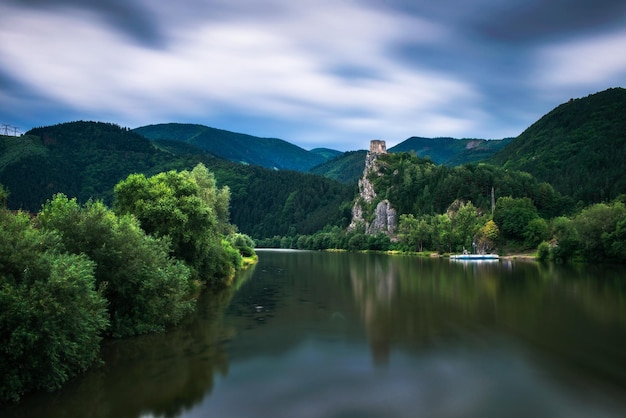 Ruins of the Strecno Castle and the Vah river in Slovakia