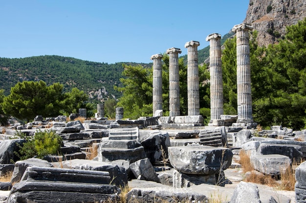 Ruins of the Temple of Athena of Ancient Greek City of Priene, Turkey / Aydin