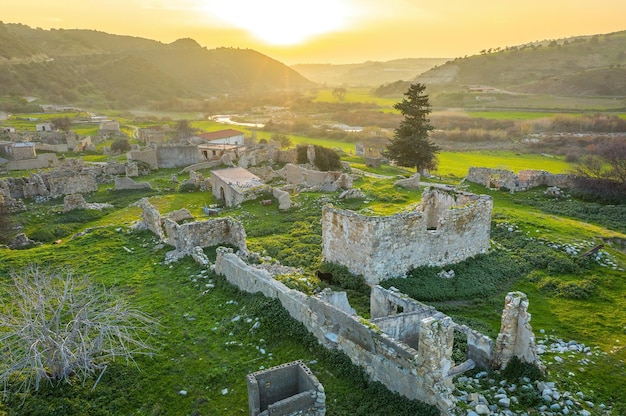 Ruins of traditional stone house Village Souskiou was abandoned as a result of Turkish invasion of Cyprus in 1974