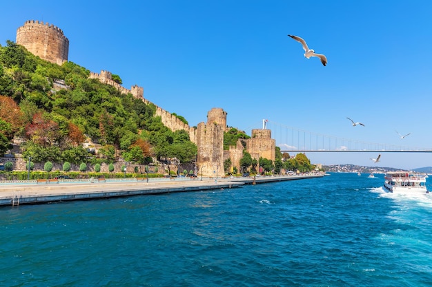 Rumeli Hisari castle the Bosphorus and the Fatih Sultan Mehmet Bridge Istanbul Turkey