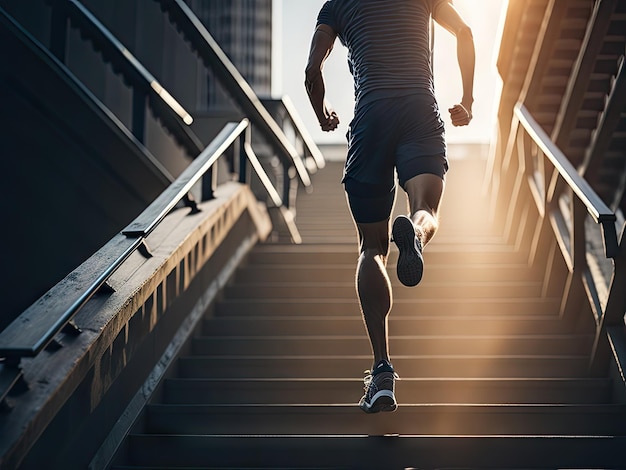 Runner athlete running feet up stair ai generative