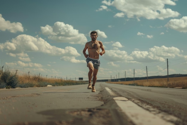 Runner Feet CloseUp Jogging on Asphalt Banner Muscular Legs Training in Comfortable Shoes